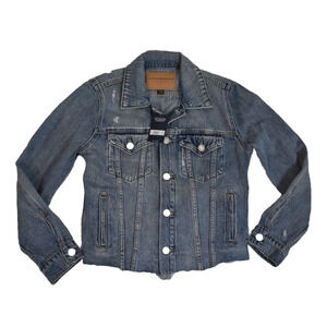 NWT Lucky Brand Denim Jacket Womens Size XS Raw Hem Tailored Medium Wash